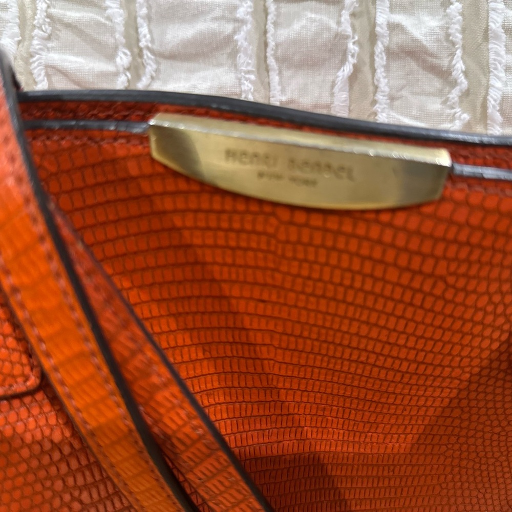 HENRI BENDEL Orange Lizard Embossed Leather East/West Shoulder Tote - Picture 2 of 7